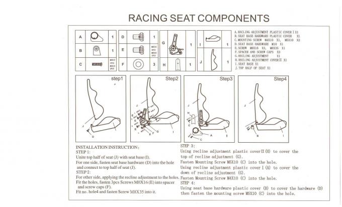 Fácil instale o couro preto que compete os assentos, assentos de carro de corridas com cintos de segurança