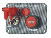 A fibra do carbono que compete o painel do interruptor de ignição, vermelho iluminou a tecla "Iniciar Cópias" do motor
