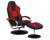 Black & Red Vinyl Recliner Home Office Desk Chair With Ottoman / Adjustable Computer Chair